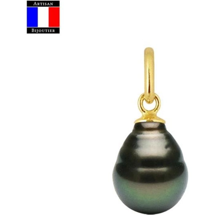 Compagnie Générale des Perles - Pendentif Fil - Véritable Perle de Tahiti Ovale 8-9 mm - Or Jaune 18 Cts - Bijou Femme