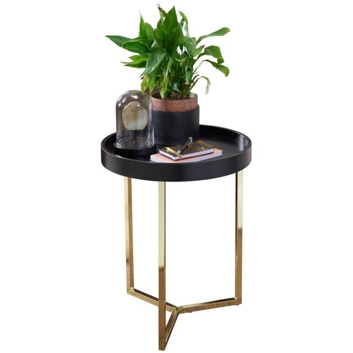 FineBuy Table Basse Bois Métal ø 40cm Table d'appoint Table de salon Rond Design