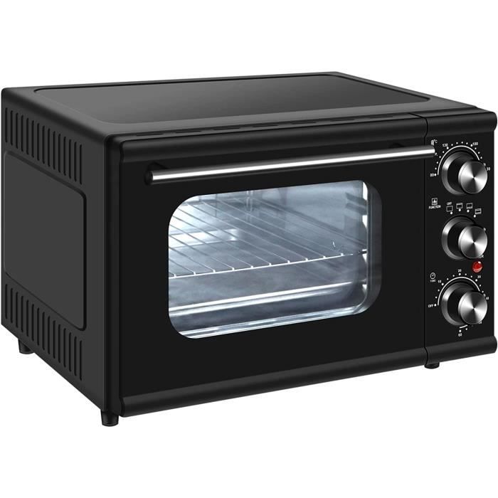 WOLTU BF04sz Mini-Four Four Compact avec Grille et Plaque de Cuisson, 1300W, 15 litres, Noir