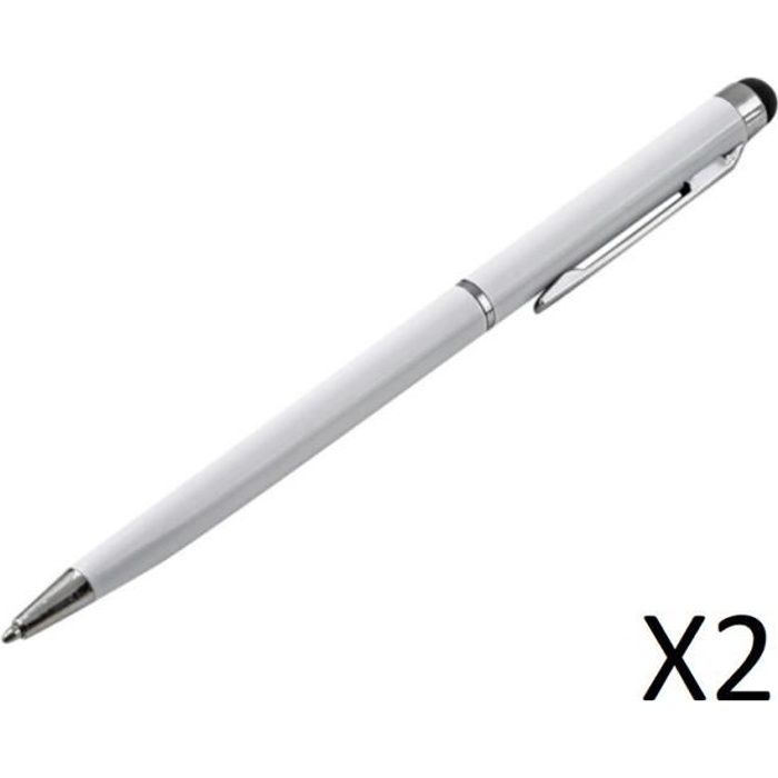 Stylet Stylo Metal x2 pour SAMSUNG Galaxy A7 Smartphone 2 en 1 Bille Elegant Tablette Ecrire Univers - Couleur:BLANC