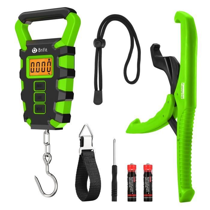 Pese Bagage Electronique, Balance de Numérique, 15g-50Kg, Mètre à ruban/Voyage/Pêche/Poste/Pince de pêche/Extérieur (Vert)
