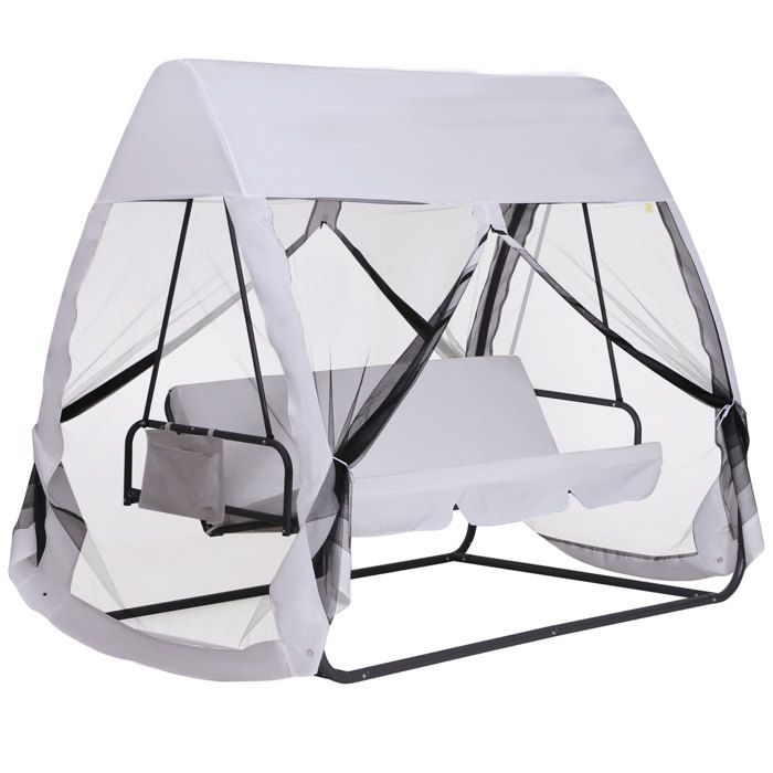 Balancelle de jardin convertible 3 places grand confort : matelas assise dossier, moustiquaire intégrale zippée avec toit, pochette