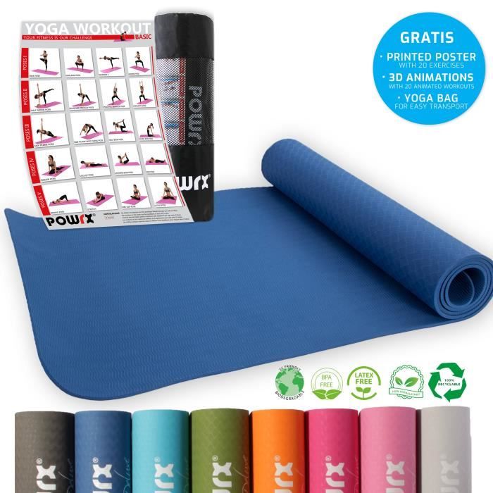 Tapis de yoga différentes couleurs, y compris la séance d'entraînement I tapis de gymnastique TPE 173 x 61 x 0,5 cm Couleur: Bleu