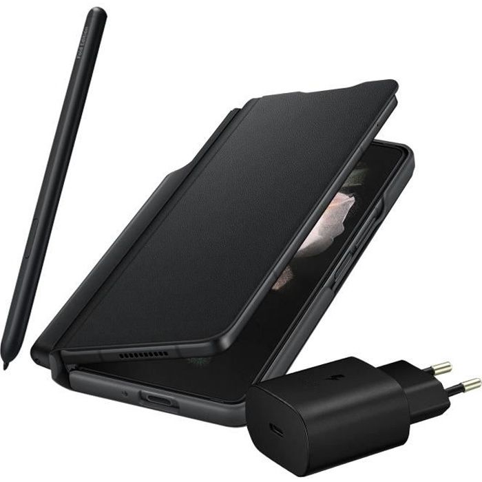 Étui à Clapet Samsung Galaxy Z Fold 3 Stylet Chargeur Secteur D'origine Samsung Noir