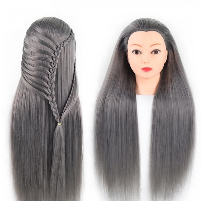 Tete a Coiffer, 66cm Tête de coiffure 100% de Cheveux Synthétiques Têtes d'exercice pour le Salon Coiffeur Poupée avec Support A13