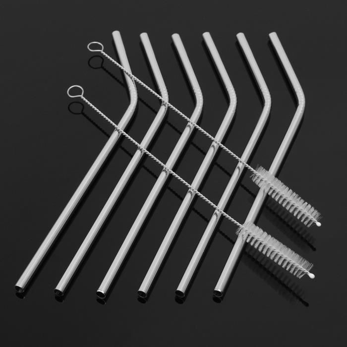 TEMPSA 6PCS Pailles Coudées En Acier Inox 304 2PCS Pinceaux de Nettoyage