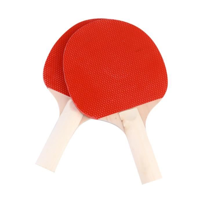 2 pcs Enfants Pong Raquette Ensemble En Bois Tennis De Table Jouet pour Débutants Maternelle (Rouge, Noir)