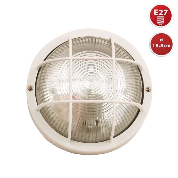 Plafonnier D'exterieur - BUBBLE: hublot rond en verre et plastique. E27 max 60W - Blanc
