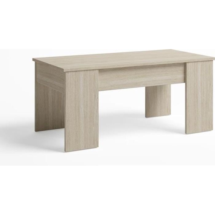 Table Basse relevable,Plus Grande épaissuer et stabilité, Couleur Chêne Clair, Porte-revues Inclus, 100 x 50 x 45 cm