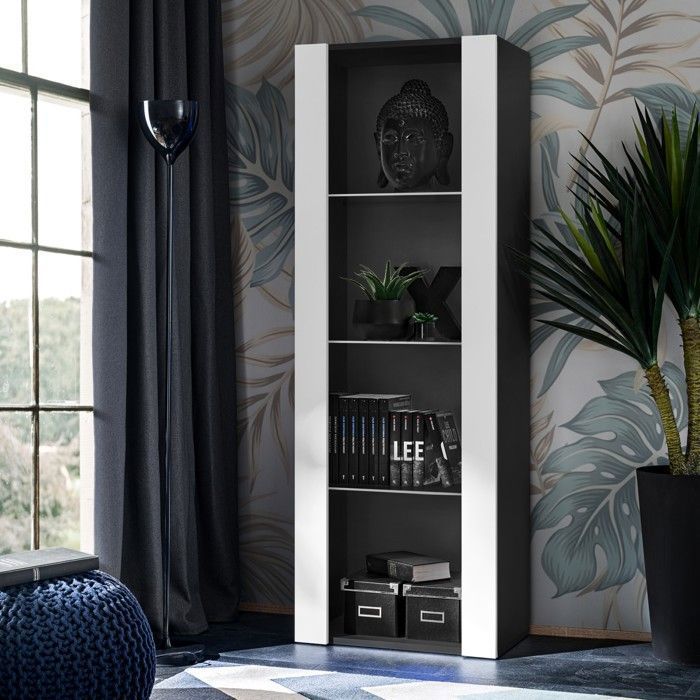 Vitrine Armoire Komodee TIVOLI - sans LED - Blanc et Noir - 55 x 159 x 35 cm