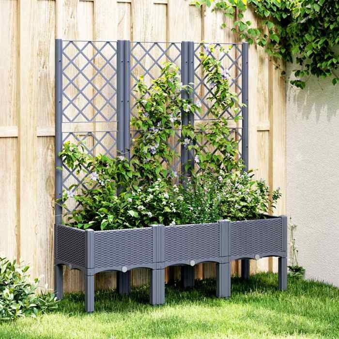 vidaXL Jardinière avec Treillis Lit Surélevé Bac à Fleurs Pot de Plantes Boîte à Fleurs Jardin Patio Terrasse Extérieur 367930 - vue 2