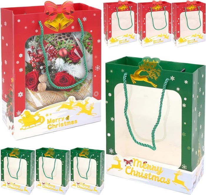 Miioto Sac Cadeaux Noël 2Pcs avec Cordon, Réutilisable Pochon Tissu Portable pour Décor, Bonbons