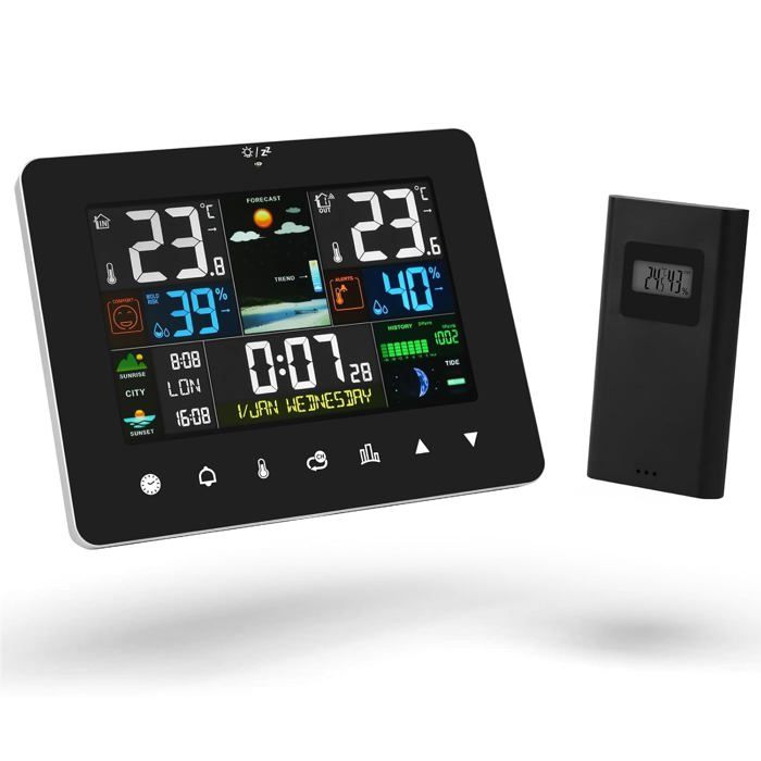 Prévoir Station Météo sans Fil USB Horloges De Météorologique avec Capteur Thermomètre Extérieur