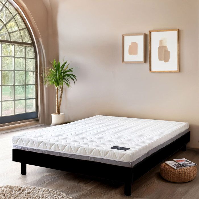 Ensemble matelas ferme mousse Tranquillité 2.0 + Sommier kit adulte en bois massif noir 140x190 - Noir - Terre de Nuit