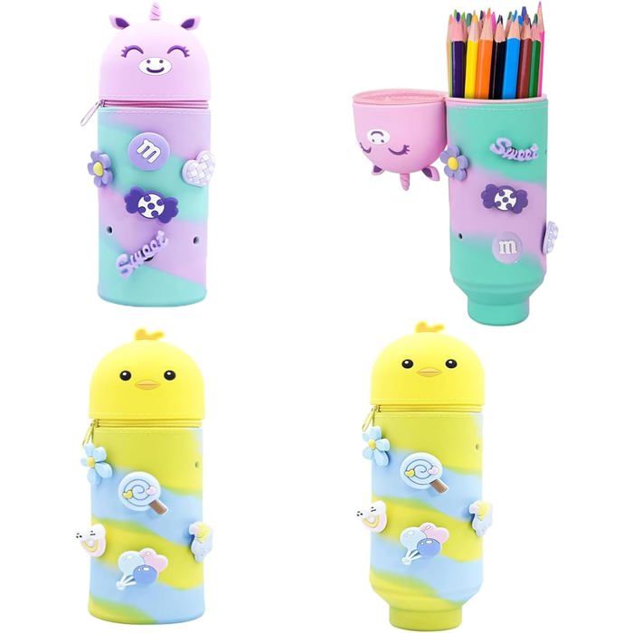 Trousse à Crayons En Silicone Souple 2 En 1 - Forme Animale, Transformable En Pot à Crayons - École, Bureau, Voyage