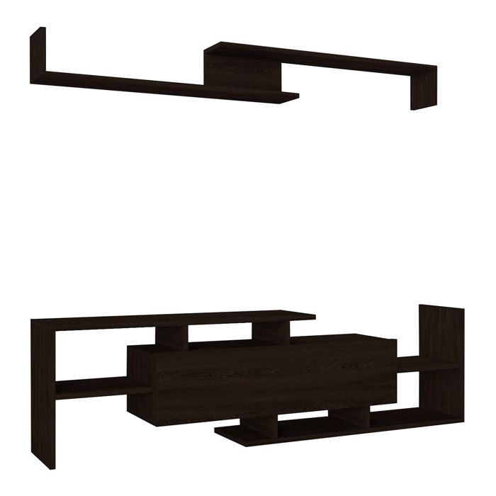 Meuble TV avec étagère murale Liksefte 154 x 28 x 42 cm noir Meuble TV avec étagère murale Liksefte 154 x 28 x 42 cm noir