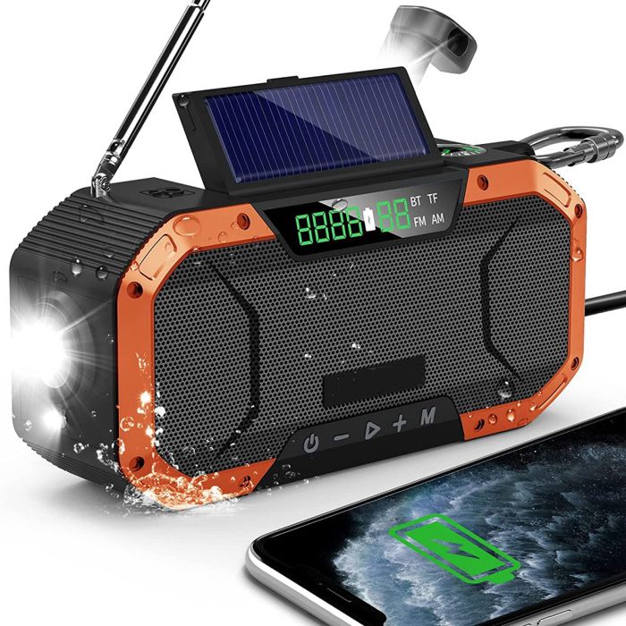 Radio durgence Bluetooth étanche haut-parleur portable AM/FM radio solaire à manivelle avec lampe de poche lampe de lecture