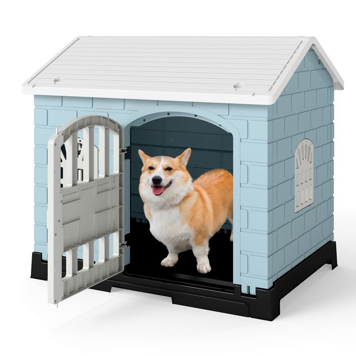 Meuble Pliable pour Chien COSTWAY Plateau Inférieur Amovible Porte Verrouillable 3 Fenêtres Toit Incliné Abri pour Animaux Bleu Meuble Pliable pour Chien COSTWAY Plateau Inférieur Amovible Porte Verrouillable 3 Fenêtres Toit Incliné Abri pour Animaux Bleu
