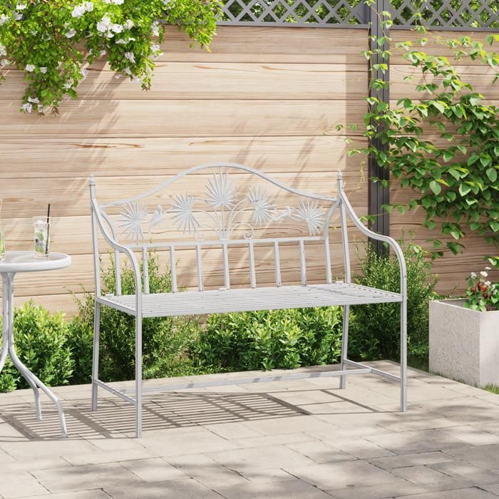 NEW 2025 Canapé de jardin - GKO - Banc Blanc Métal 104x52 5x89 cm - Fabriqué pour Durer @@U142008114