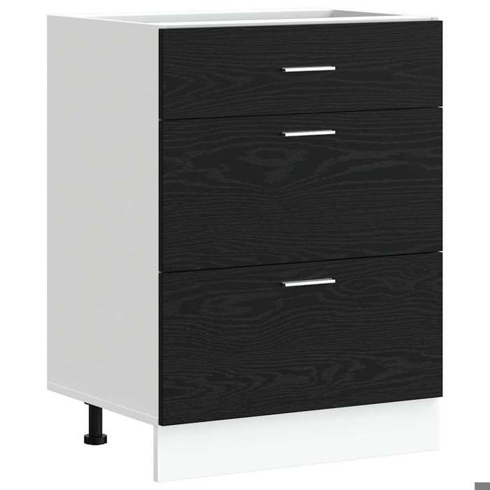 Promotion Noël）Élément Bas de Cuisine - Pas plan de travail - Meuble de cuisine bas Riga Chêne noir 60x46x815cm 02_652379
