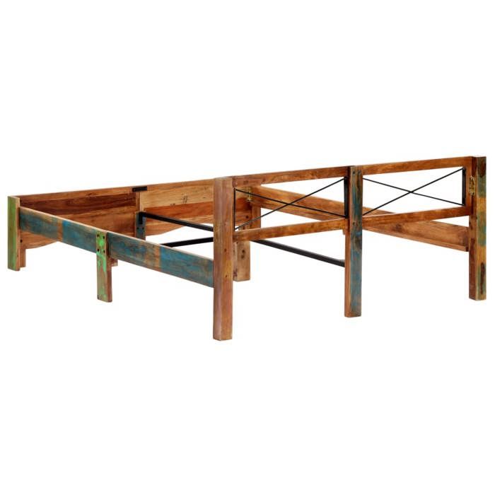Cadre de lit bois de récupération - WIENS - 160x200 cm - Bois massif - Style antique - Finition polie peinte et laquée