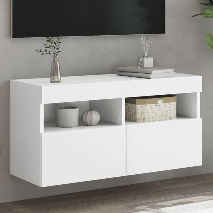 SALE 2026 Armoire TV moderne Blanc - Meuble TV mural avec lumières LED blanc 80x30x40cm PRO435515253