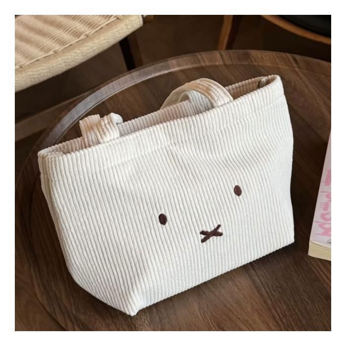 Sac Cabas Blanc en Velours Côtelé Femme avec Porte Clés – Design Mignon Léger Style Kawaii