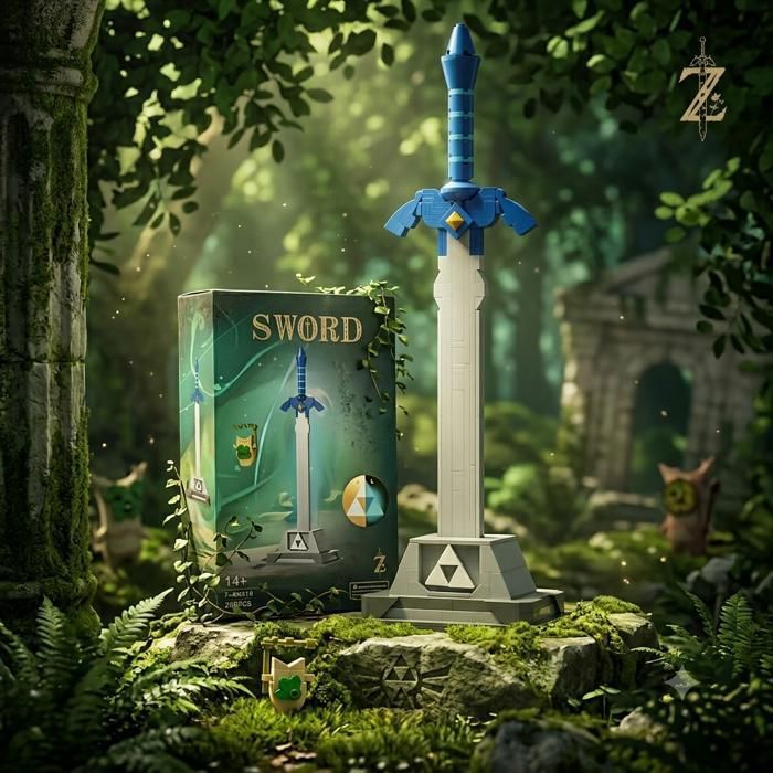 Master Sword Legend of Zelda en briques de construction – 290 pièces compatible LEGO – 406 cm – Socle Triforce Phosphorescent
