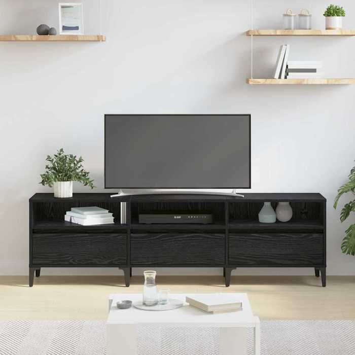 Cabinet TV - Noir - Meuble TV pour Télévision - 1 PC - Chêne noir 150x30x45 cm Bois dingénierie et fer T2106
