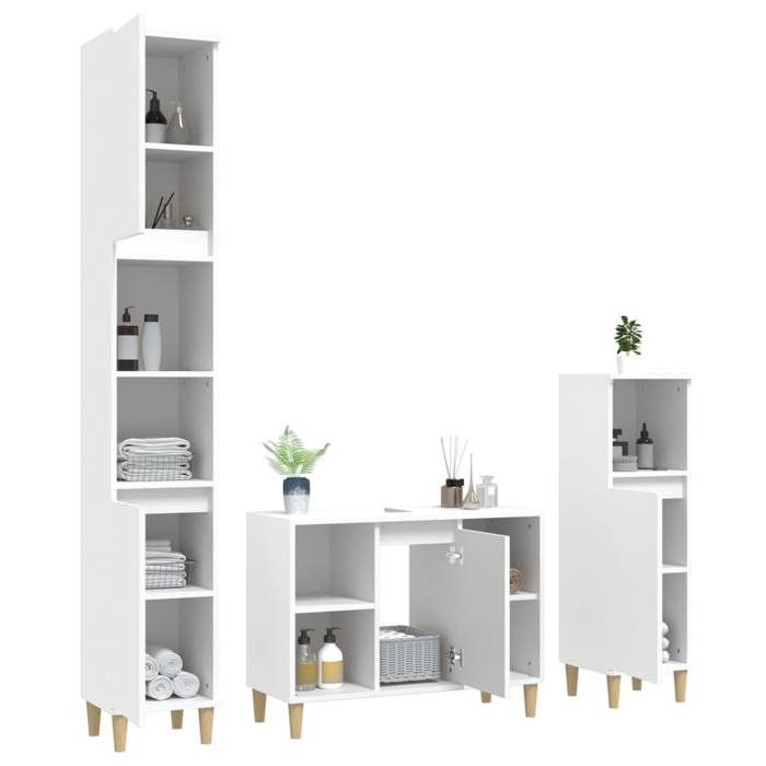 Ensemble de meubles salle de bain 3 pcs - NGM - Elégant Design - meuble de rangement - blanc bois dingénierie 63407570