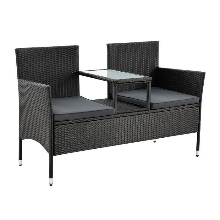 Salon de jardin en polyrotin Monaco – Noir avec housses gris foncé