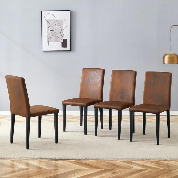 Chaise (lot de 4) - KOMHTOM - Style minimaliste européen - Tissu brun foncé - Pieds métal noirs - Assise rembourrée Chaise (lot de 4) - KOMHTOM - Style minimaliste européen - Tissu brun foncé - Pieds métal noirs - Assise rembourrée