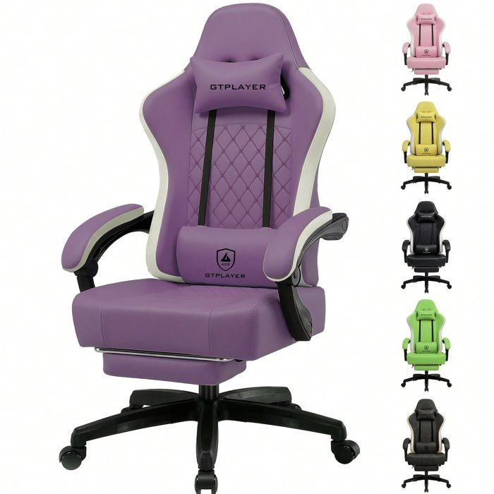Chaise gaming ergonomique GTPLAYER GTPLAYER Similicuir Coussin à ressorts Repose‑pieds & accoudoirs