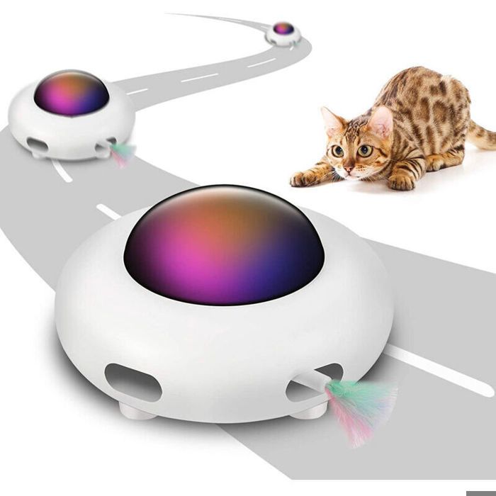 Jouet interactif chat plume rotative mode intelligent faible bruit arrêt auto