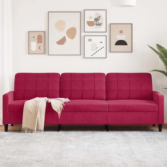 Sofa intérieure moderne vidaXL Canapé à 3 places Rouge bordeaux 210 cm Velours(13916）