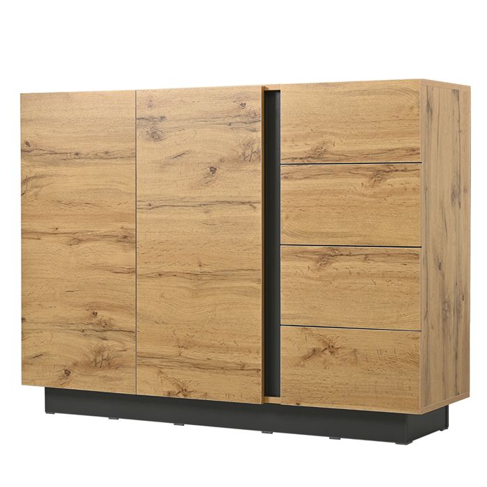 Buffet moderne 120x355x905 cm avec 4 tiroirs et 2 portes meuble de rangement noir et bois pour salon cuisine Buffet moderne 120x355x905 cm avec 4 tiroirs et 2 portes meuble de rangement noir et bois pour salon cuisine