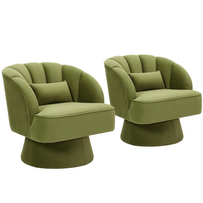 Lot de 2 fauteuils tonneau pivotants ultra doux dossier rayé rotation silencieuse salon chambre coin lecture