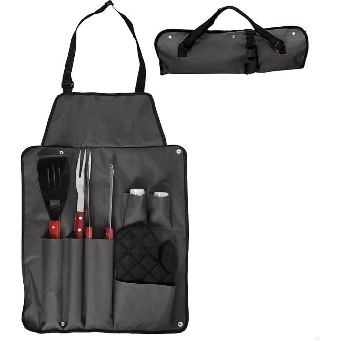 Tablier de Barbecue avec 7 Accessoires Acier Inoxydable Ensemble ustensiles BBQ avec Poches Accessoires USTENSILE BARBECUE PLANCHA