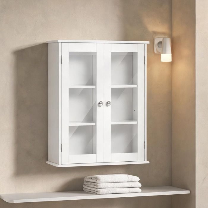Armoire murale MDF blanc 55x20x65 cm 2 portes vitrées étagère ajustable