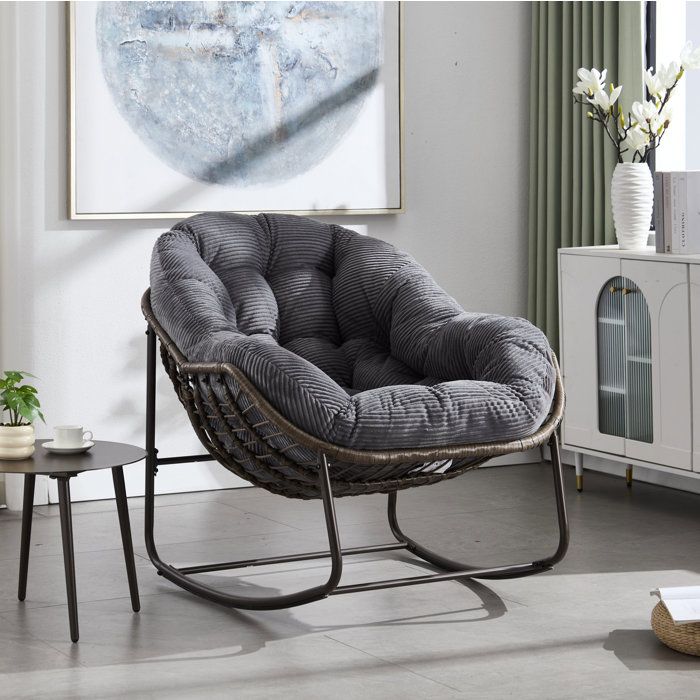 VUENOR Fauteuil à bascule 78 x 106 x 90 cm gris – rotin synthétique acier