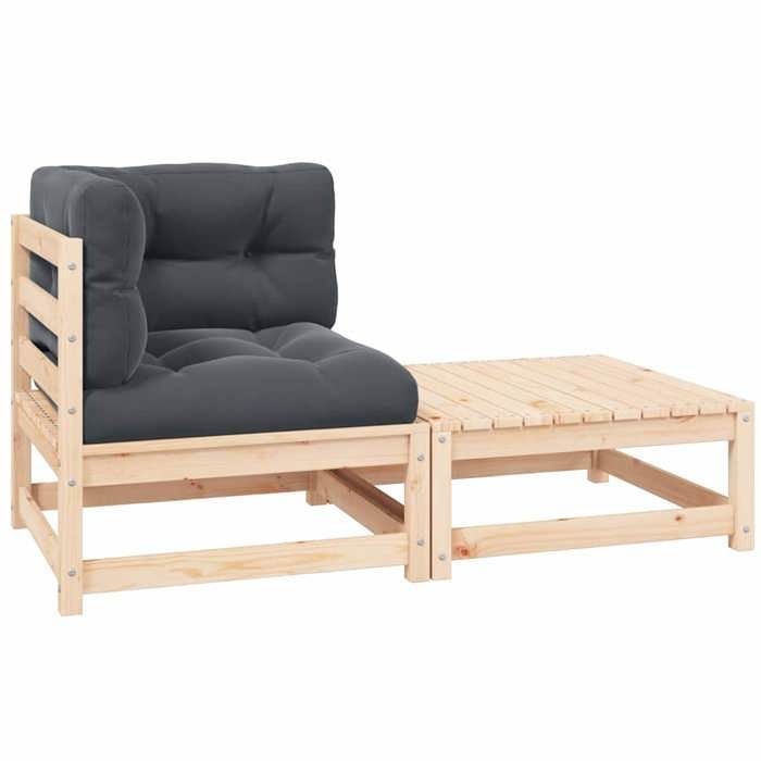 Salon de jardin (lot de 2) Design modulaire avec coussins Bois de pin massif - Petit canapé balcon LL2346