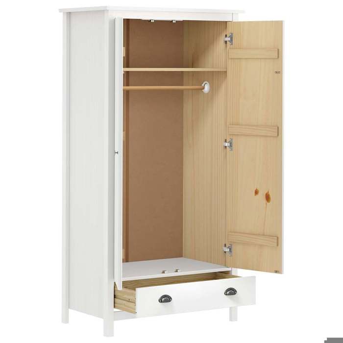 Promo“Garde-robe à 2 Portes Hill Blanc 89 x 50 x 170 cm en bois de pin massif avec 1 étagère et 1 tiroir pour Chambre et Dressing 9