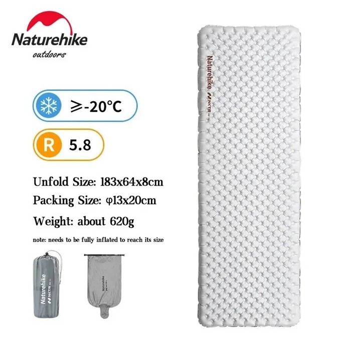 Naturehike Matelas de Camping Gonflable Ultraléger 183x64cm R-Valeur 5.8 Isolant Matelas Pliant pour Extérieur