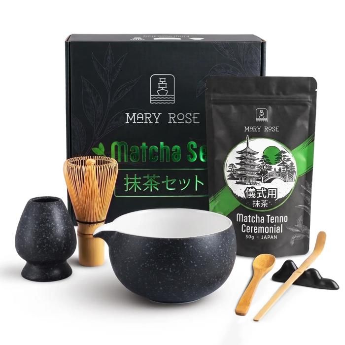 Kit à thé matcha complet – Mary Rose – Thé Bio Cérémoniel Tenno 30g Bol Fouet Bambou Coffret Cadeau
