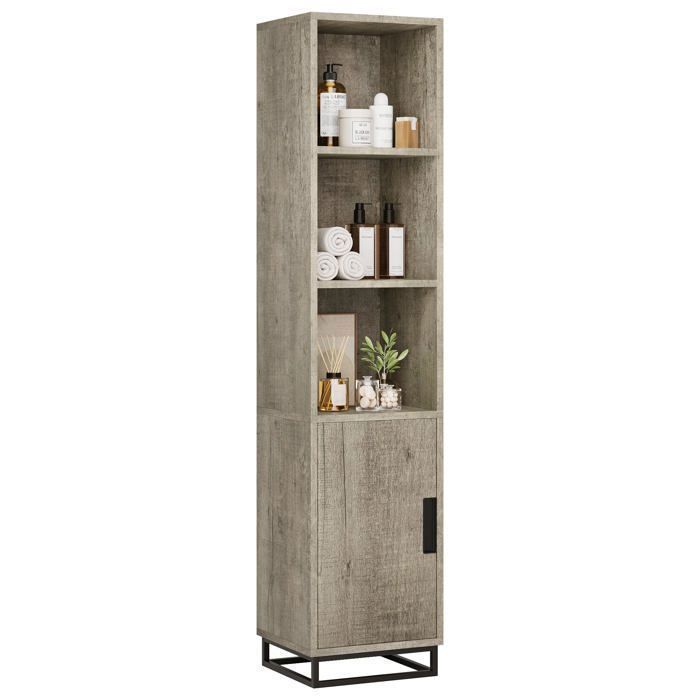Armoire de rangement haute et étroite 177 cm – Porte et étagère réglable – Base en métal autoportante – Optimise lespace