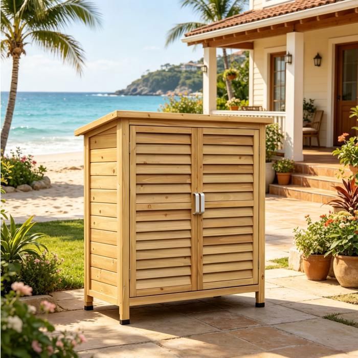 MEUBLIV Armoire de rangement extérieur en bois de sapin 2 portes à persiennes jaune