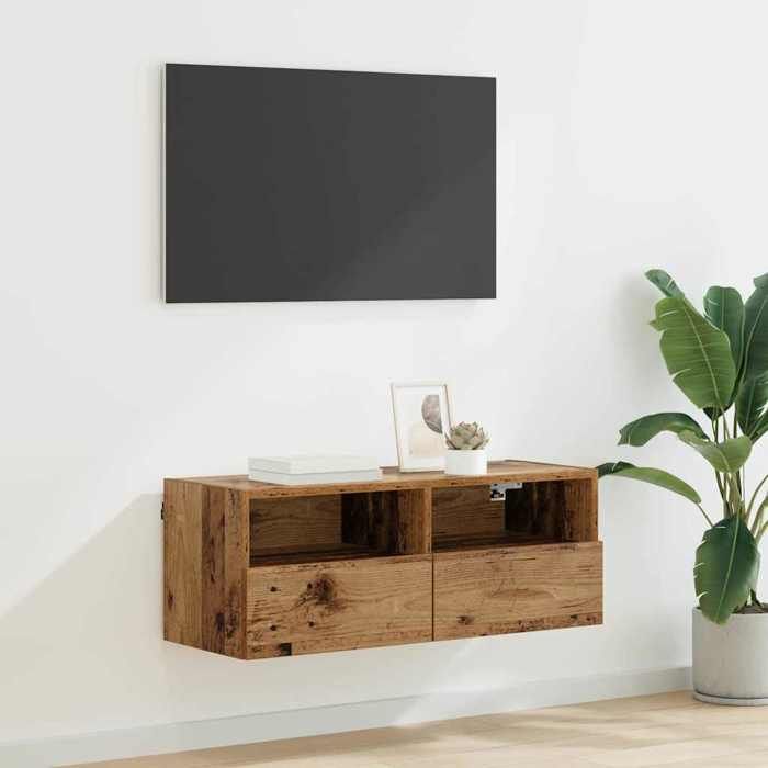 Meuble TV Suspendu(1 pc） moderne Étagère TV Flottante Support de Télévision Bois Ancien 80x30x30 cm Bois dingénierie T3065