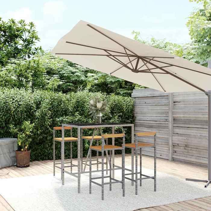 Gris Meuble de jardin - VIDAXL - Ensemble de bar jardin - (5 pcs) - gris poly rotin/bois massif acacia m1548