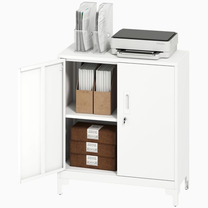 Armoire de bureau métallique portes verrouillables caisson à tiroirs modèle à 2 niveaux blanche