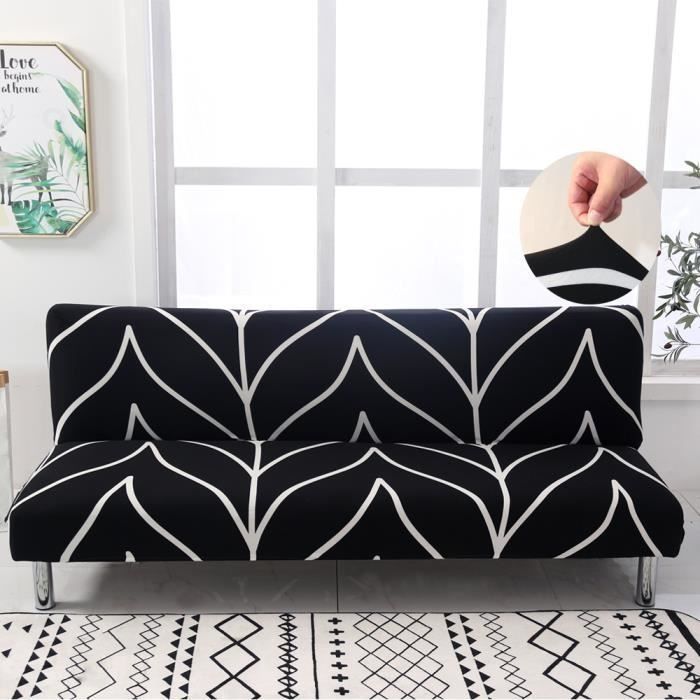 Housse de canapé clic clac extensible - LEESHEN - Noir - Déhoussable - Lavable - 92% fibre de polyester - 8% élasthanne